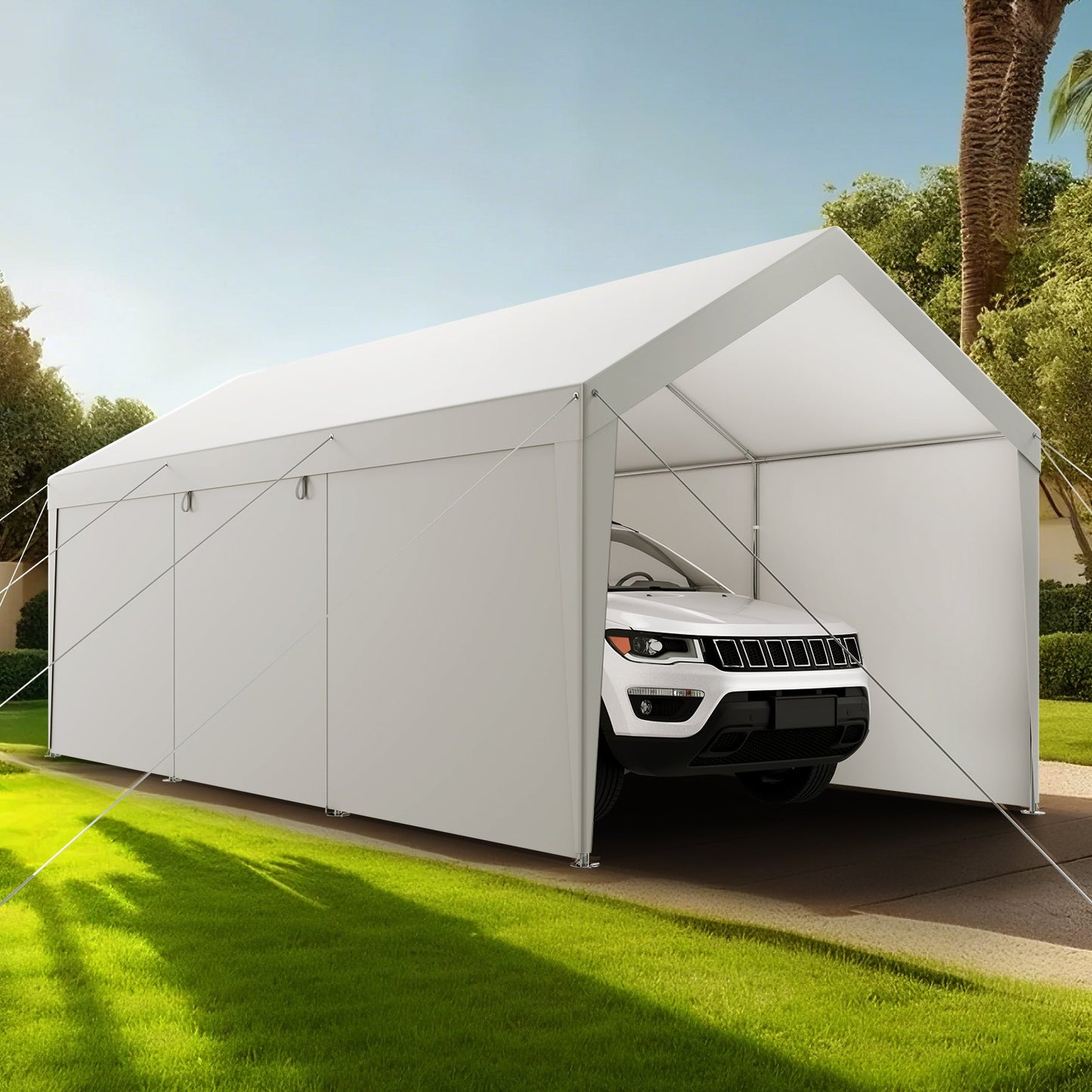10x20ft Heavy Duty Outdoor Carport Shelter with Sidewalls - Waterproof UV-Resistant Canopy