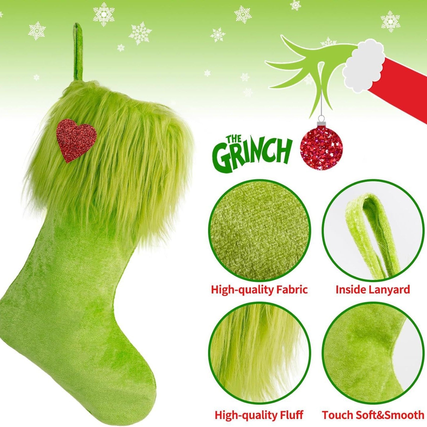 Christmas Green Fur Ornament Stockings Plush Gift Bag Holiday Decor