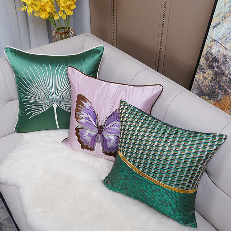 Minimalist Green 45x45cm Embroidered Pillowcase - Modern Home Decor