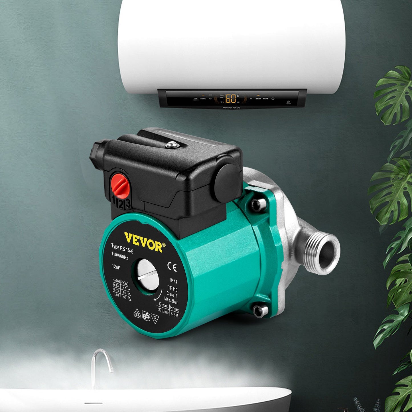 Hot Water Recirculating Pump 93W 110V Stainless Steel 3-Speed Circulator for Water Heater