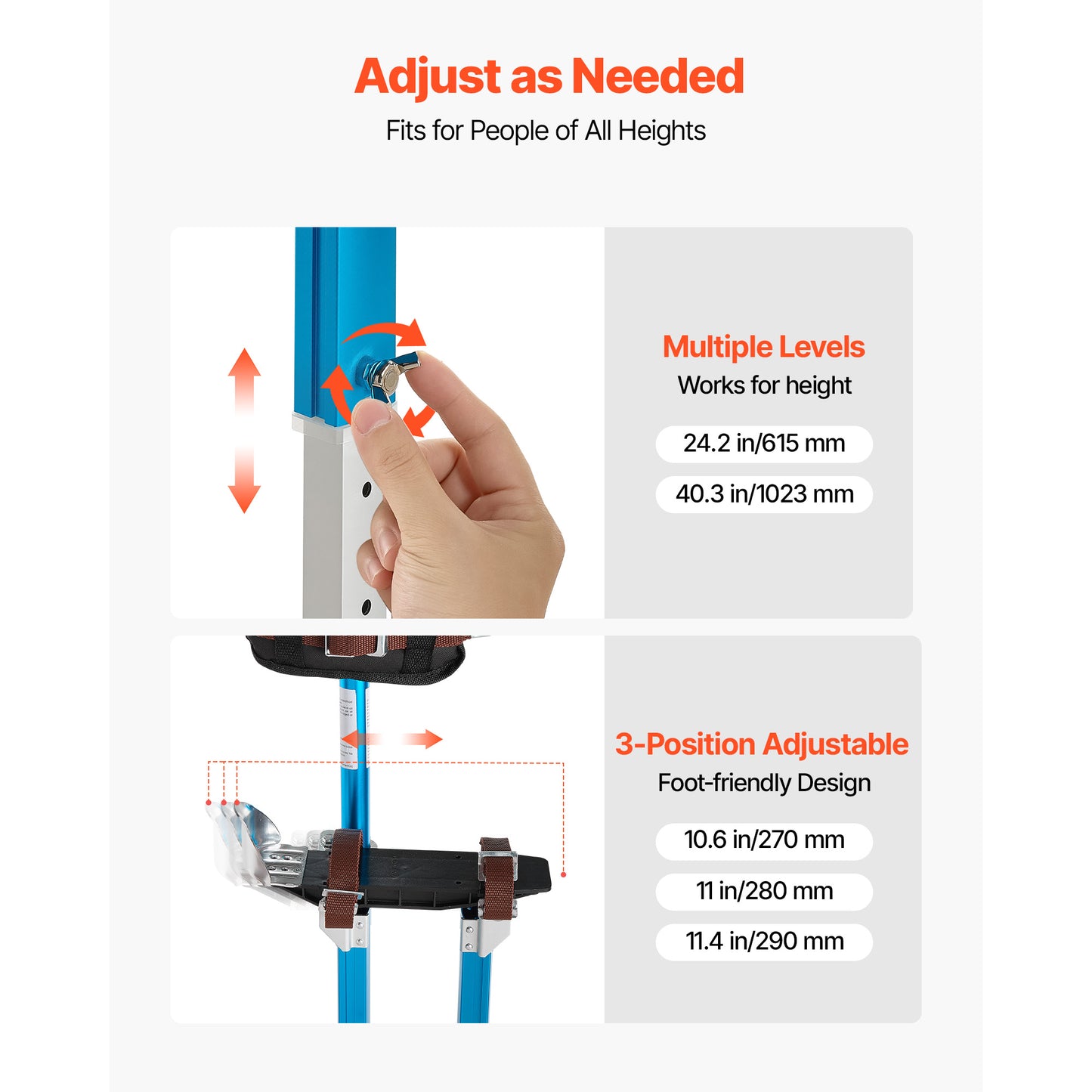 Adjustable Aluminum Drywall Stilts 24.2–40.3 Inch Load Capacity 228 lbs Non-Slip