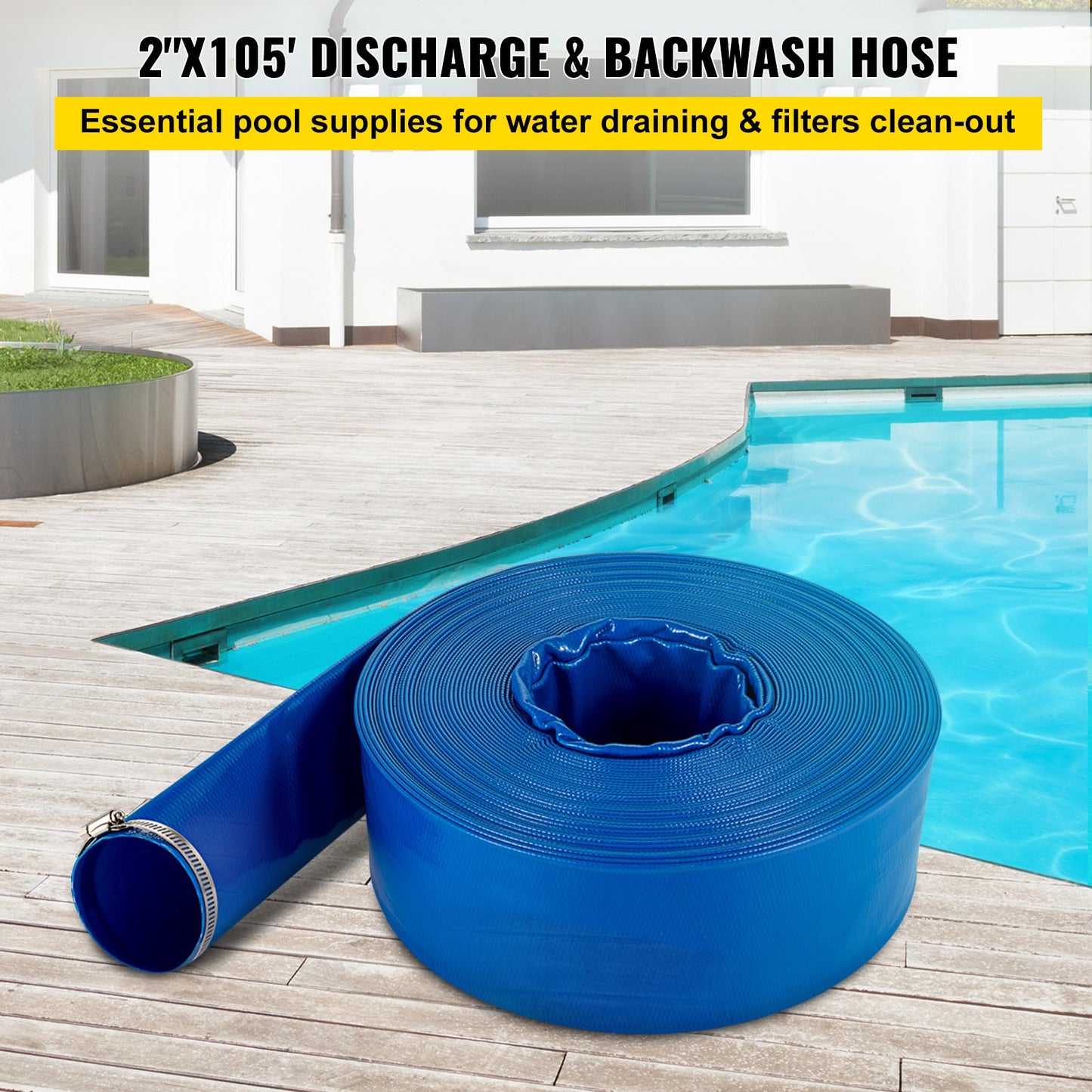 Heavy-Duty PVC Discharge Hose 2 Inch x 105 Feet for Water Transfer, Black
