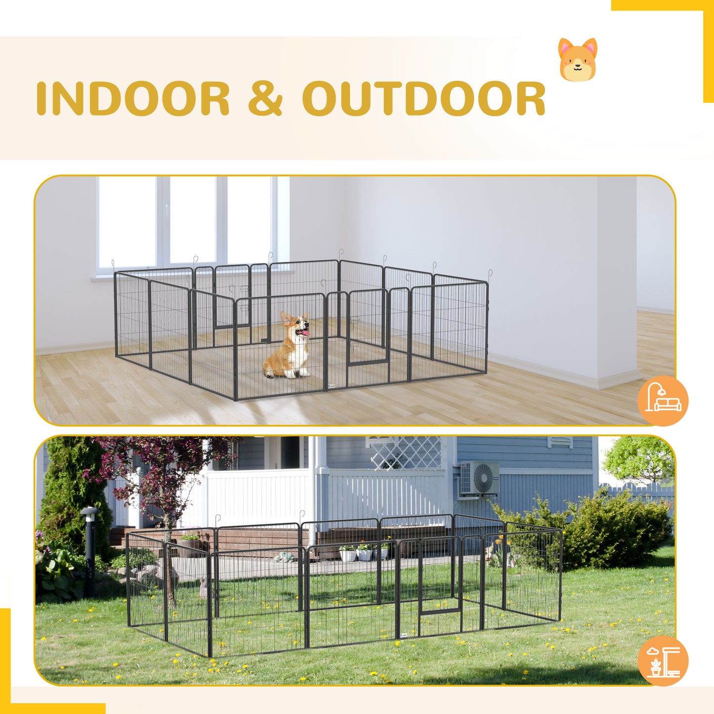 24-Panel Dog Playpen with Lockable Doors for Small and Medium Dogs - Gray, 15.7 x 15.7 x 2.6 ft