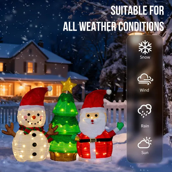 Lighted Santa, Snowman & Christmas Tree Decorations Set - 150 LED