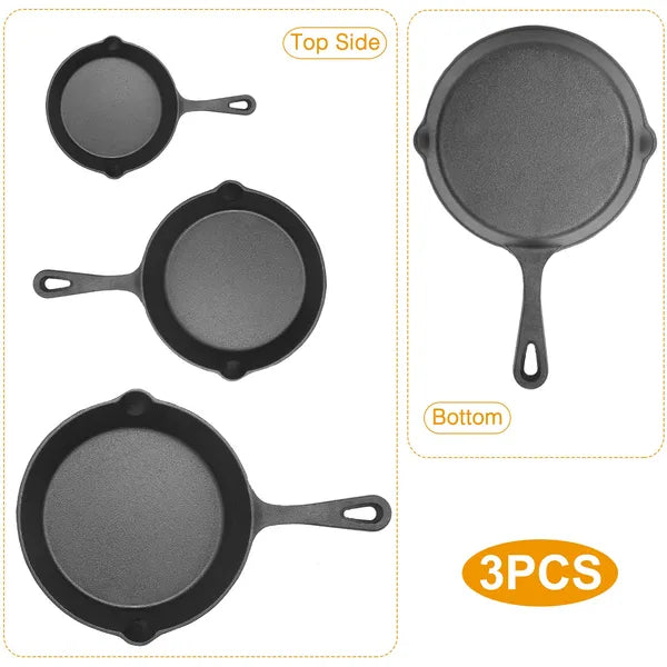 3-Piece Pre-Seasoned Cast Iron Skillet Set - 6, 8 & 10 Inch