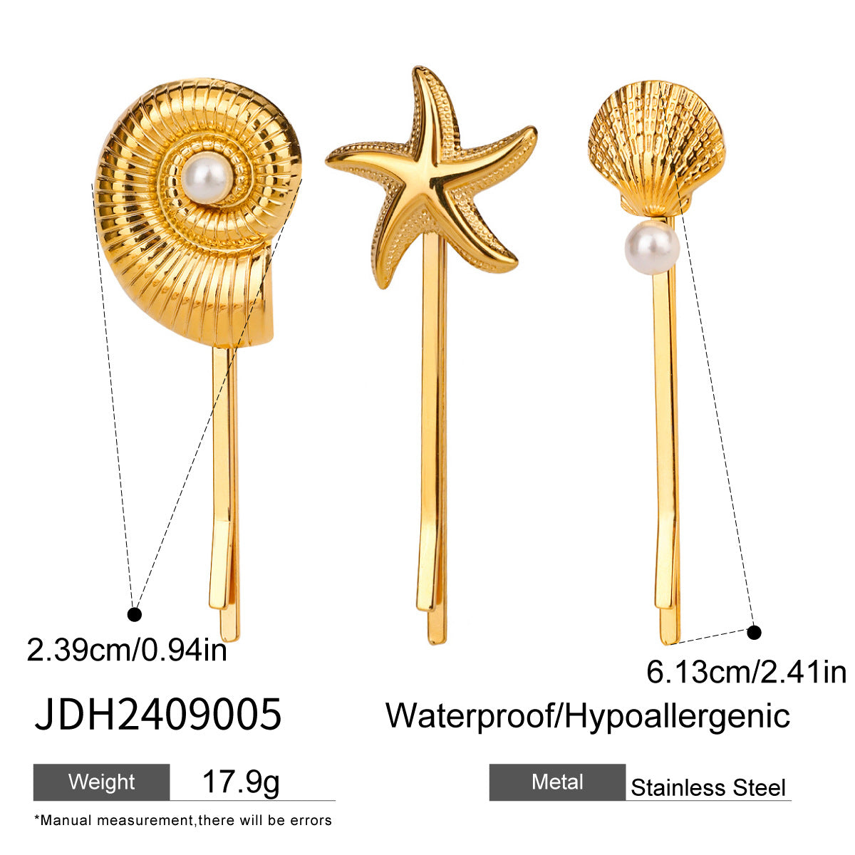 Women's Titanium Steel Barrettes - Pearl Flower Design, 3 Piece Set