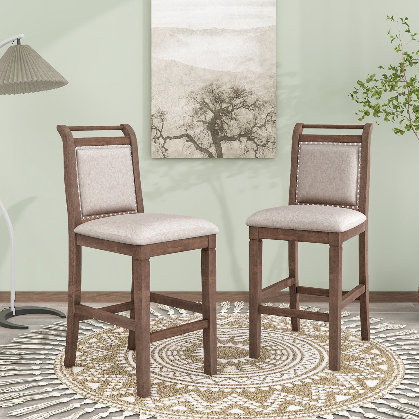 Wood Counter Height Drop Leaf Dining Table Set with 2 Chairs - Brown