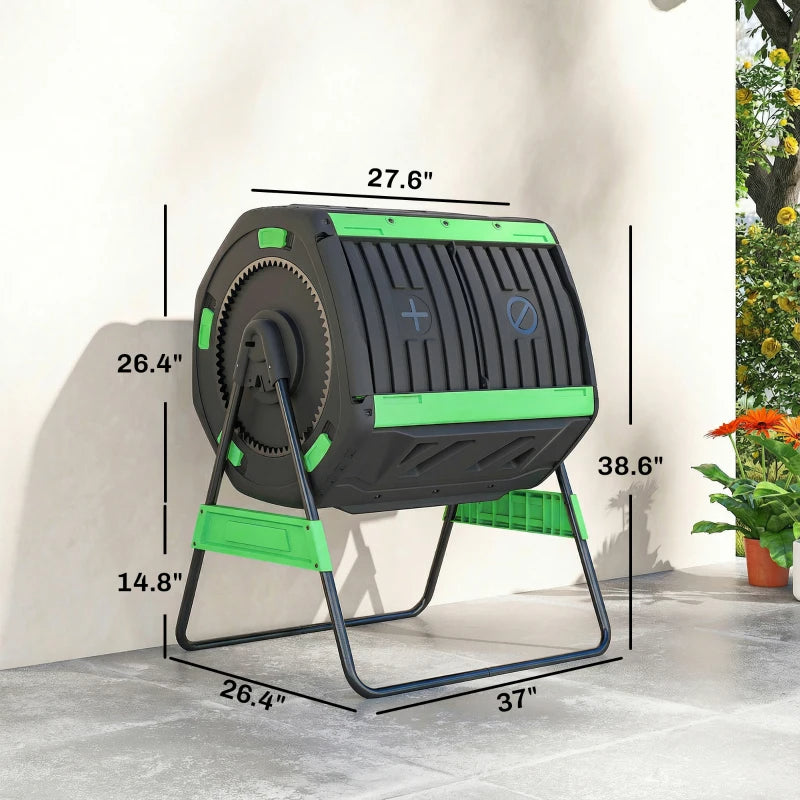 Outdoor Compost Bin 53 Gal Dual Chamber Tumbling Composter with Adjustable Vents - Green