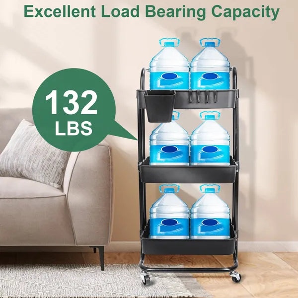 3 Tier Rolling Utility Cart Movable Storage Organizer With Mesh