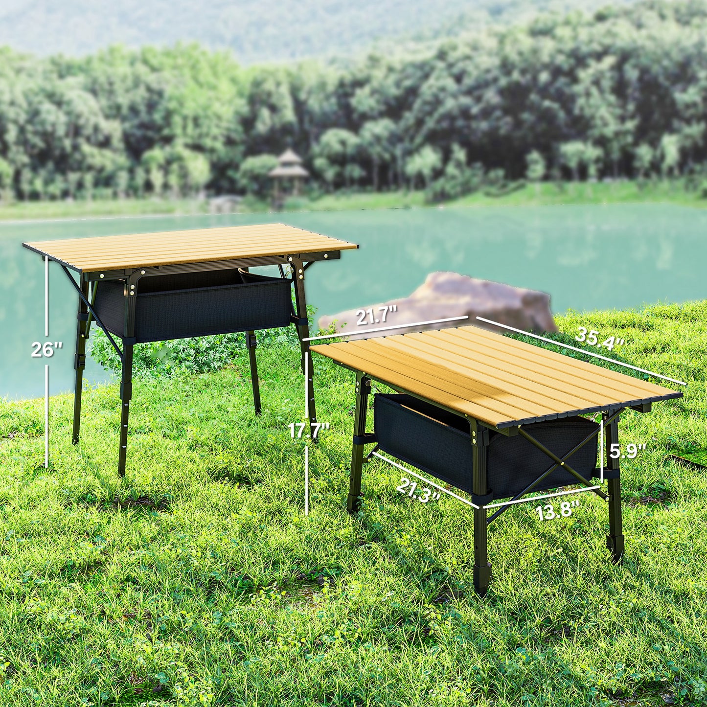 Portable Aluminum Folding Table with Storage Bag - Brown