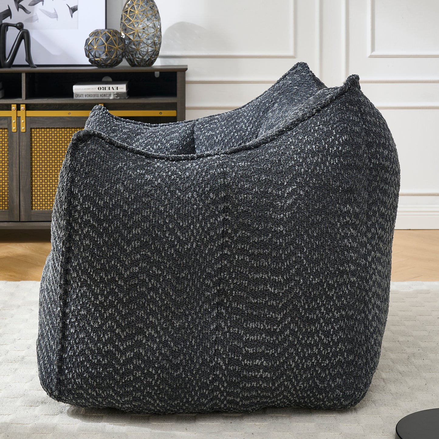 Comfortable Chenille Bean Bag Chair - Black Lazy Sofa