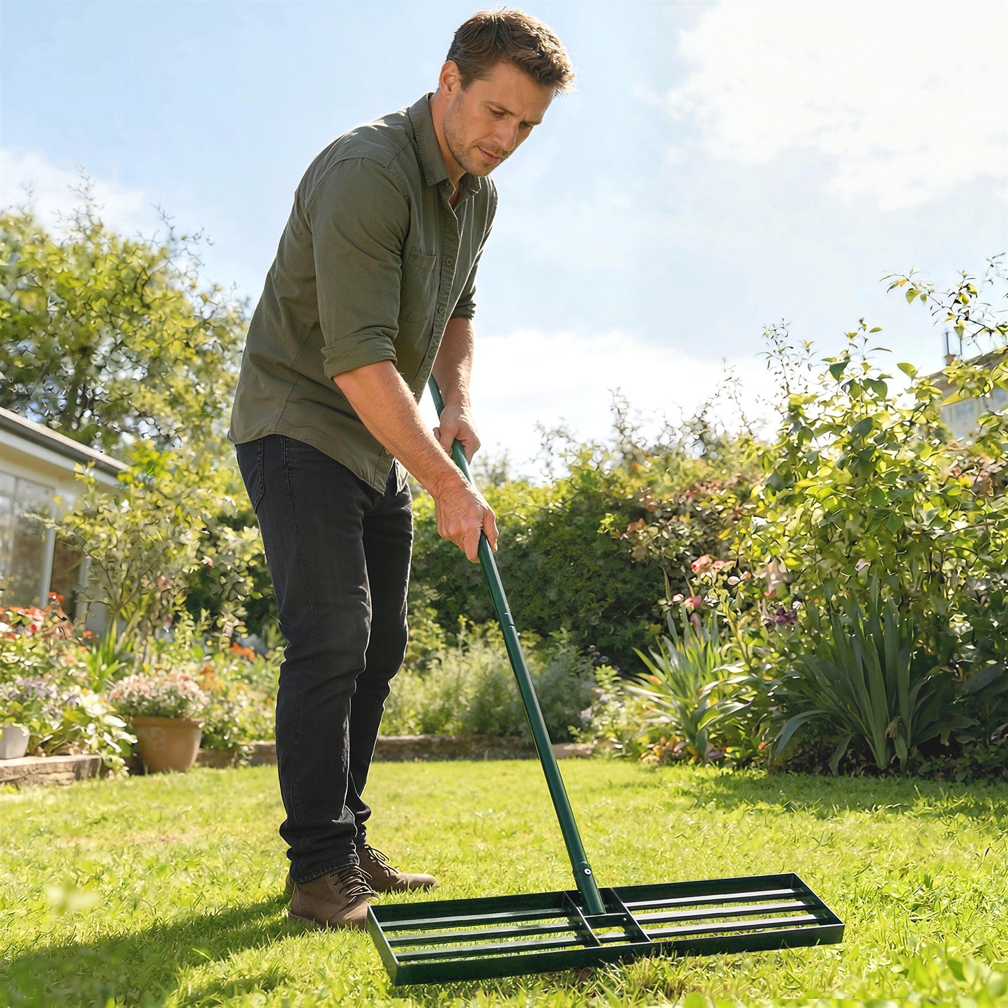 Heavy Duty Lawn Leveling Rake 36-Inch Garden Tool with Adjustable Handle