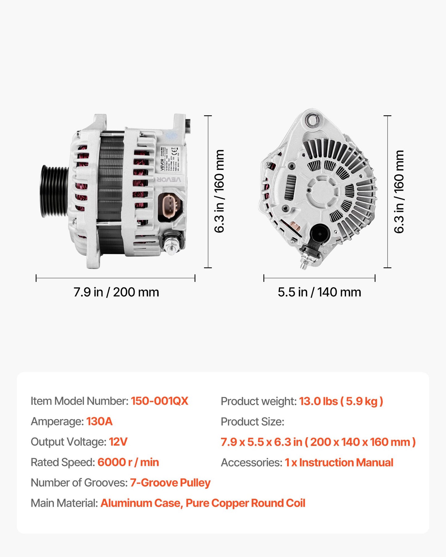 Automotive Alternator Replacement for Nissan Maxima Murano Quest 2007-2017