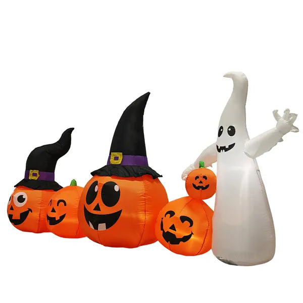 8FT Halloween Inflatable Pumpkin and Ghost Yard Decoration with LEDs