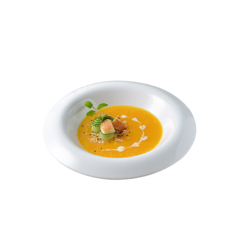 White Ceramic Soup Plate Set - 8.5 & 10.5 Inch Round Dish for Kitchen