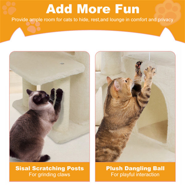 Beige Multi-Level Cat Tree with 2-Tier Condo, Sisal Posts & Wall Mount for Cats