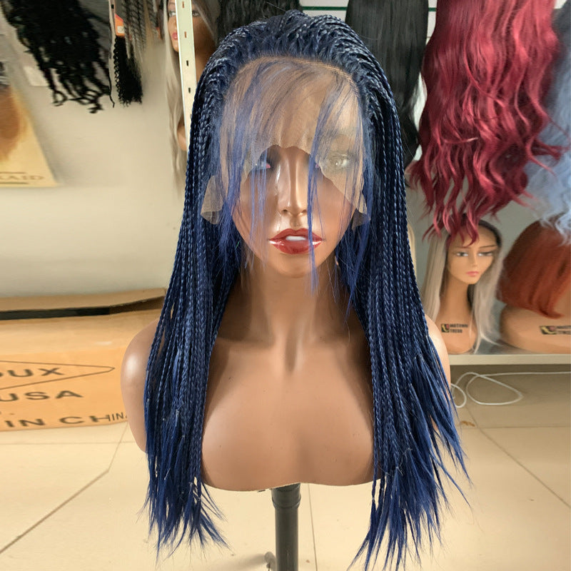 Synthetic Lace Front Wig with Natural Style and Blue Braid - Medium Length