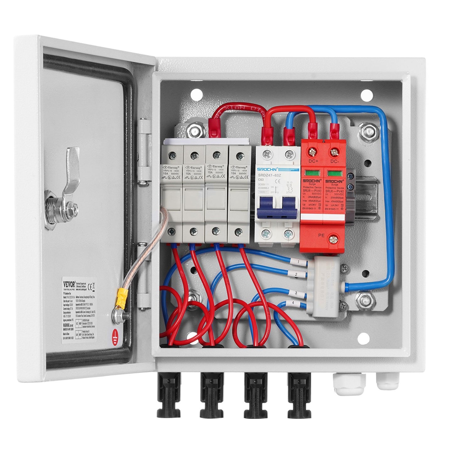 Solar PV Combiner Box 4 String 15A IP65 Waterproof Steel Case for Solar Systems