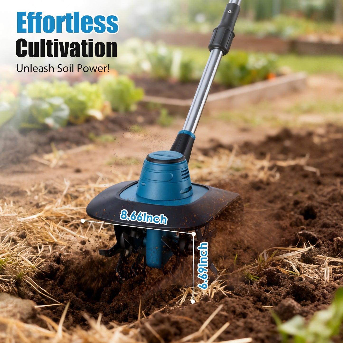 Cordless 800W Garden Tiller Cultivator with 3.0Ah Battery for Soil & Weeding