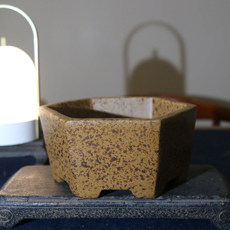 Purple Sand Flower Pot with Firewood Storage Square Bonsai Planter - Handmade