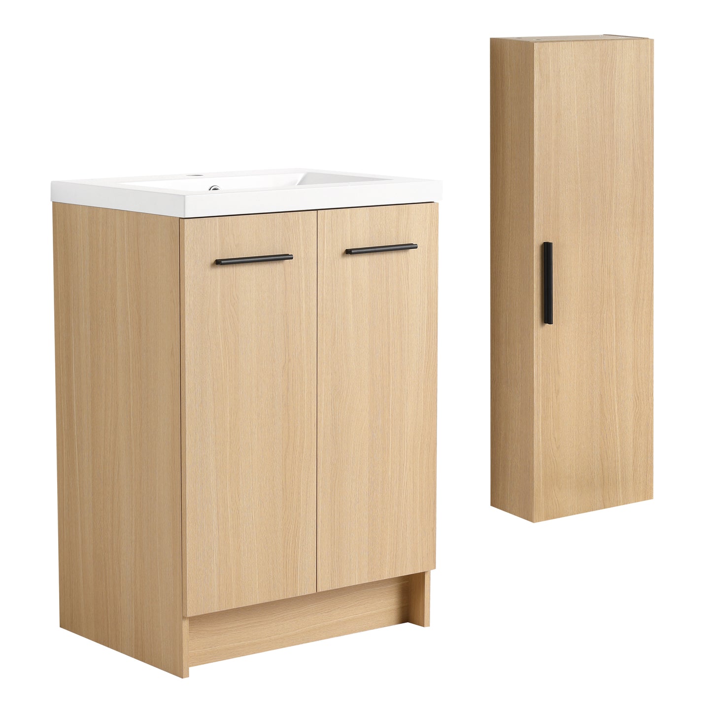 24" Freestanding Bathroom Vanity Set with Linen Cabinet - Light Oak