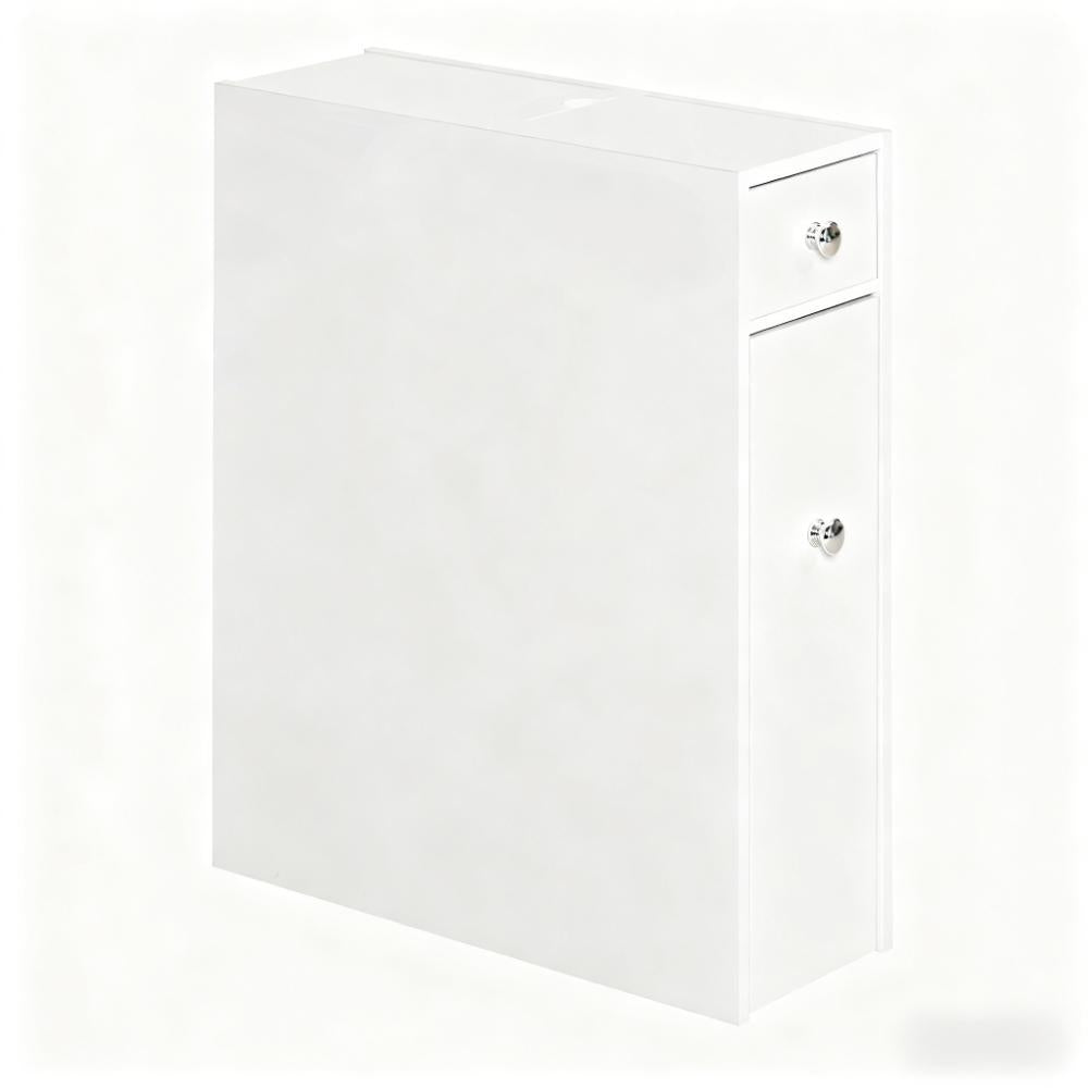 Narrow Bathroom Storage Cabinet with Drawers - White