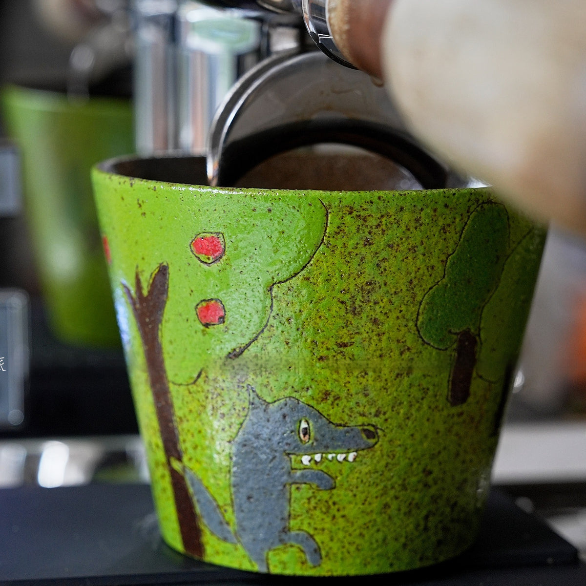 Forest Fairy Tale Style Red Riding Hood Pig Mug - Green Ceramic Drinkware