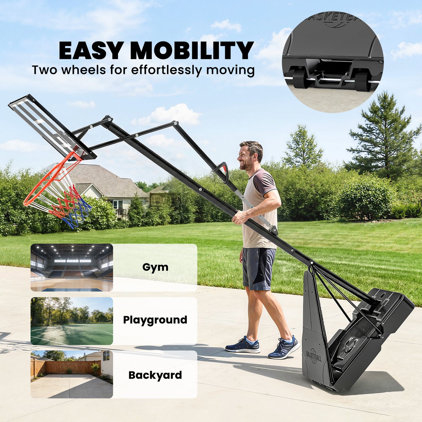 Adjustable Portable Basketball Hoop - 8-10ft Height, 47" Backboard