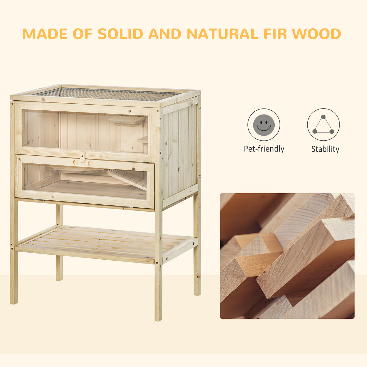 3-Tier Wooden Hamster Cage Small Animal Habitat with Openable Top & Storage Shelf