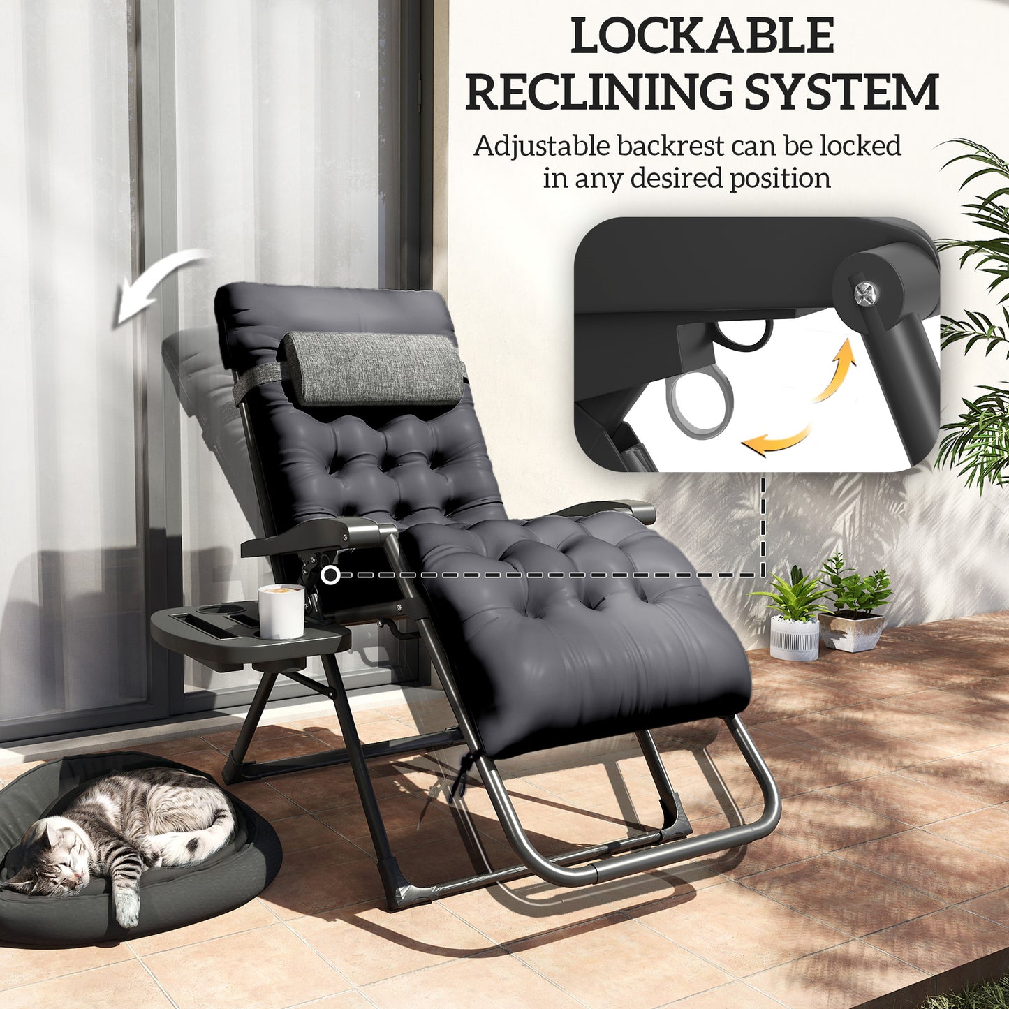 Folding Zero Gravity Chair with Cup Holder - Black