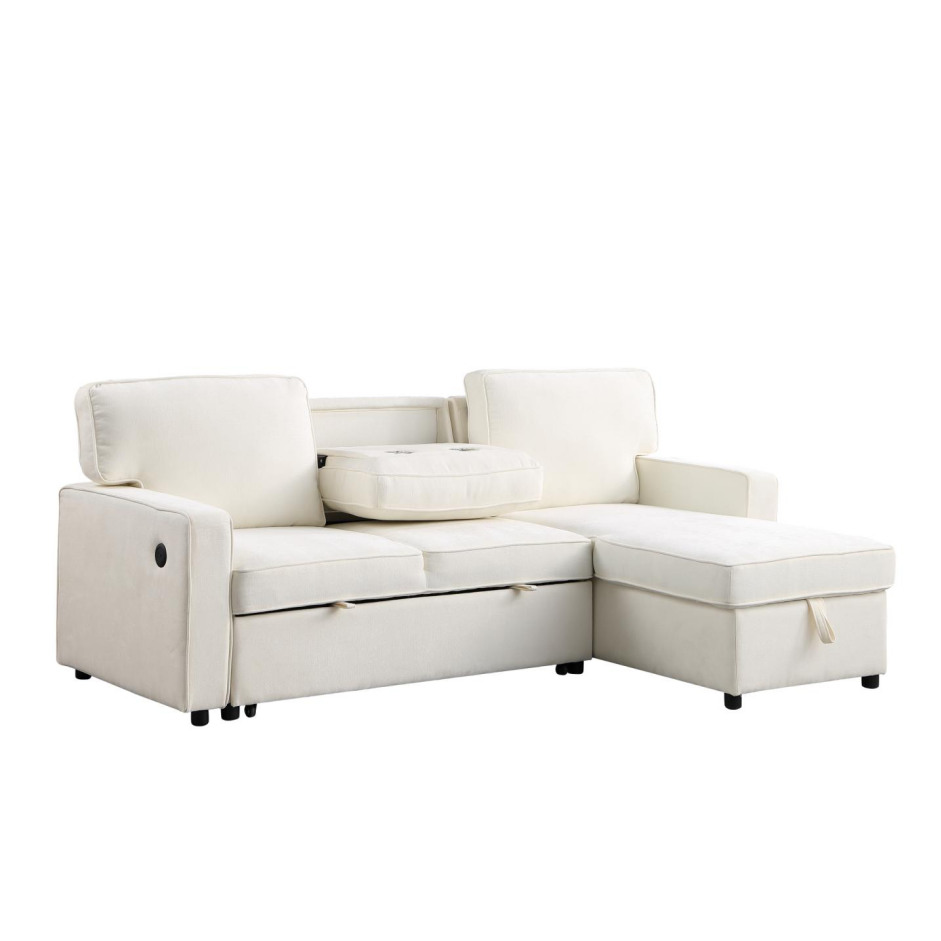 Upholstery Sleeper Sectional Sofa with Storage & USB Port - Beige