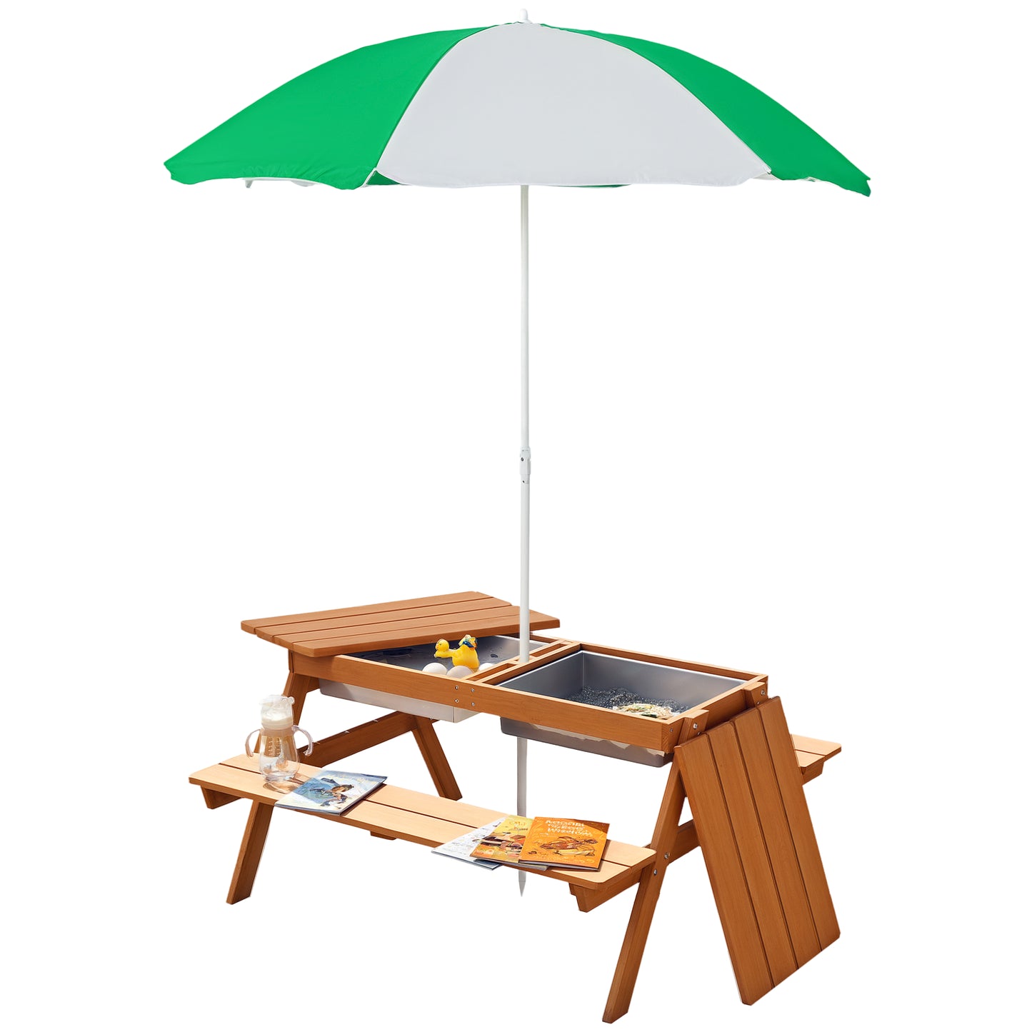 Kids 3-in-1 Wooden Sand and Water Table with Umbrella - Natural