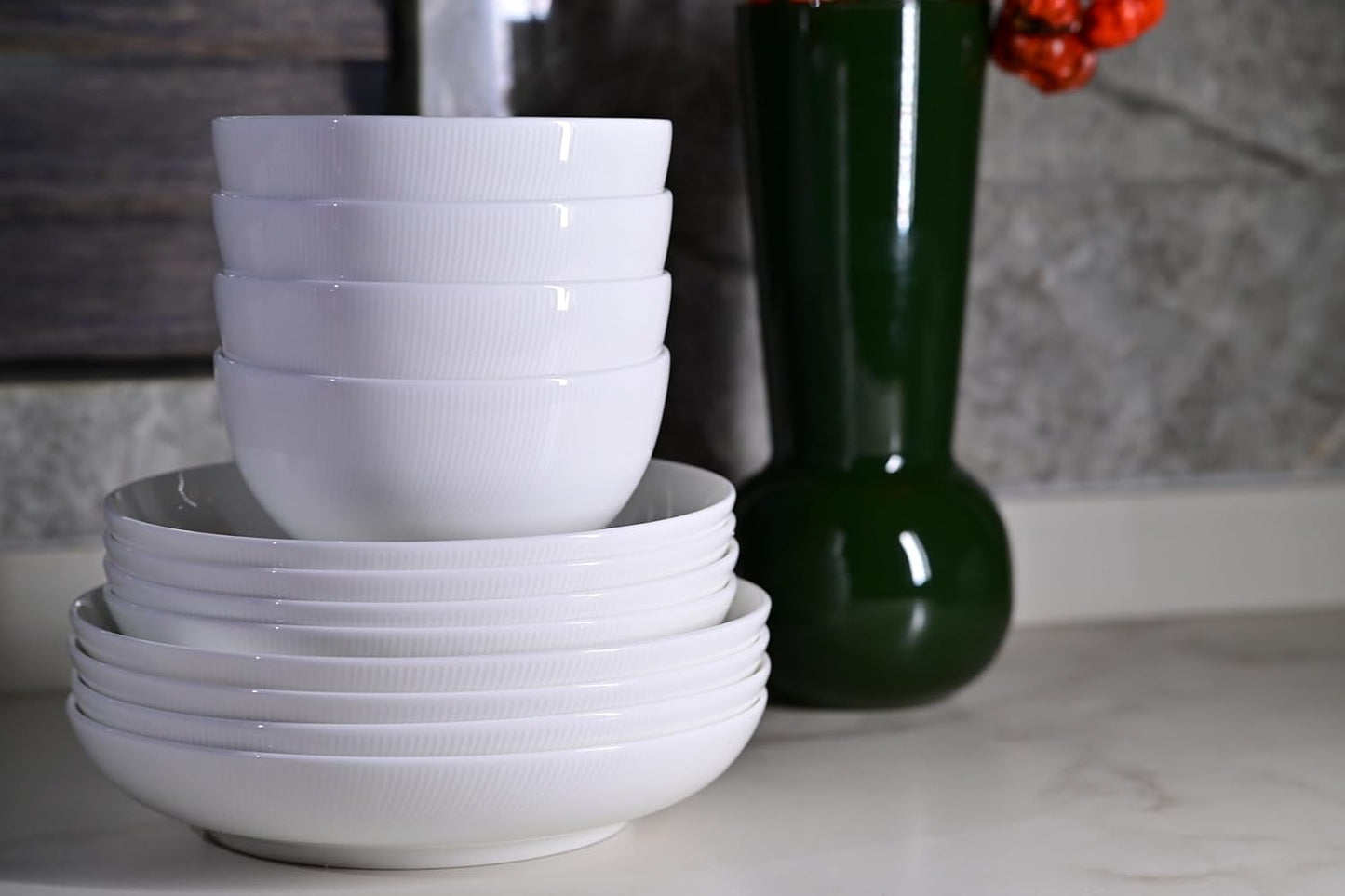 12-Piece Bone China Dinnerware Set - Service for 4, Ivory White