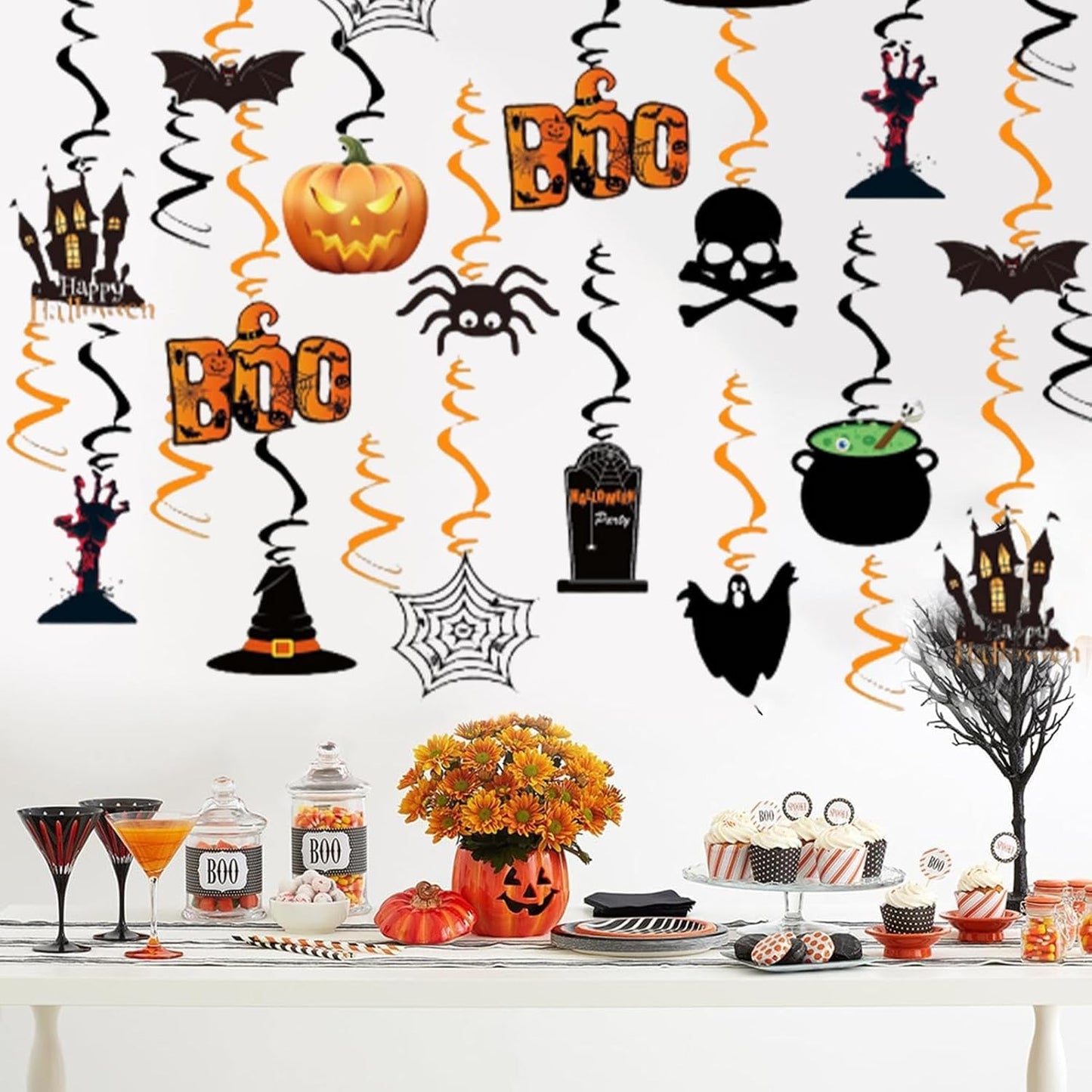 36 Pcs Halloween Hanging Swirl Decorations - Multi-Color