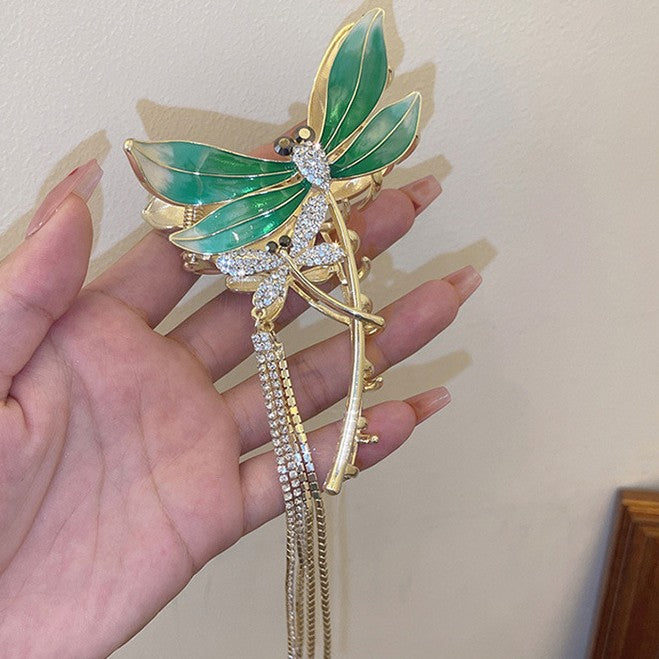 Large Tassel Hair Clip for Women - Korean Style Back of Head Hair Pin, Green