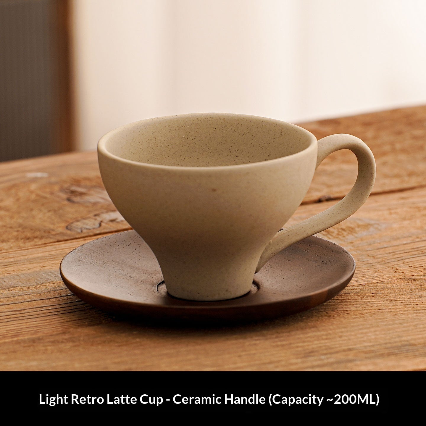 Minimalist Ceramic Coffee Cup with Wooden Handle and Coaster - 200ml