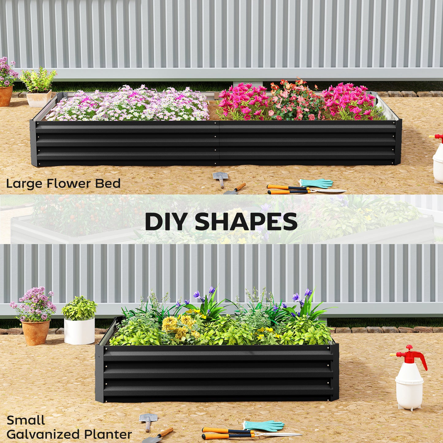 Galvanized Raised Garden Bed 95x36x12 Inches for Flowers Herbs Vegetables Black