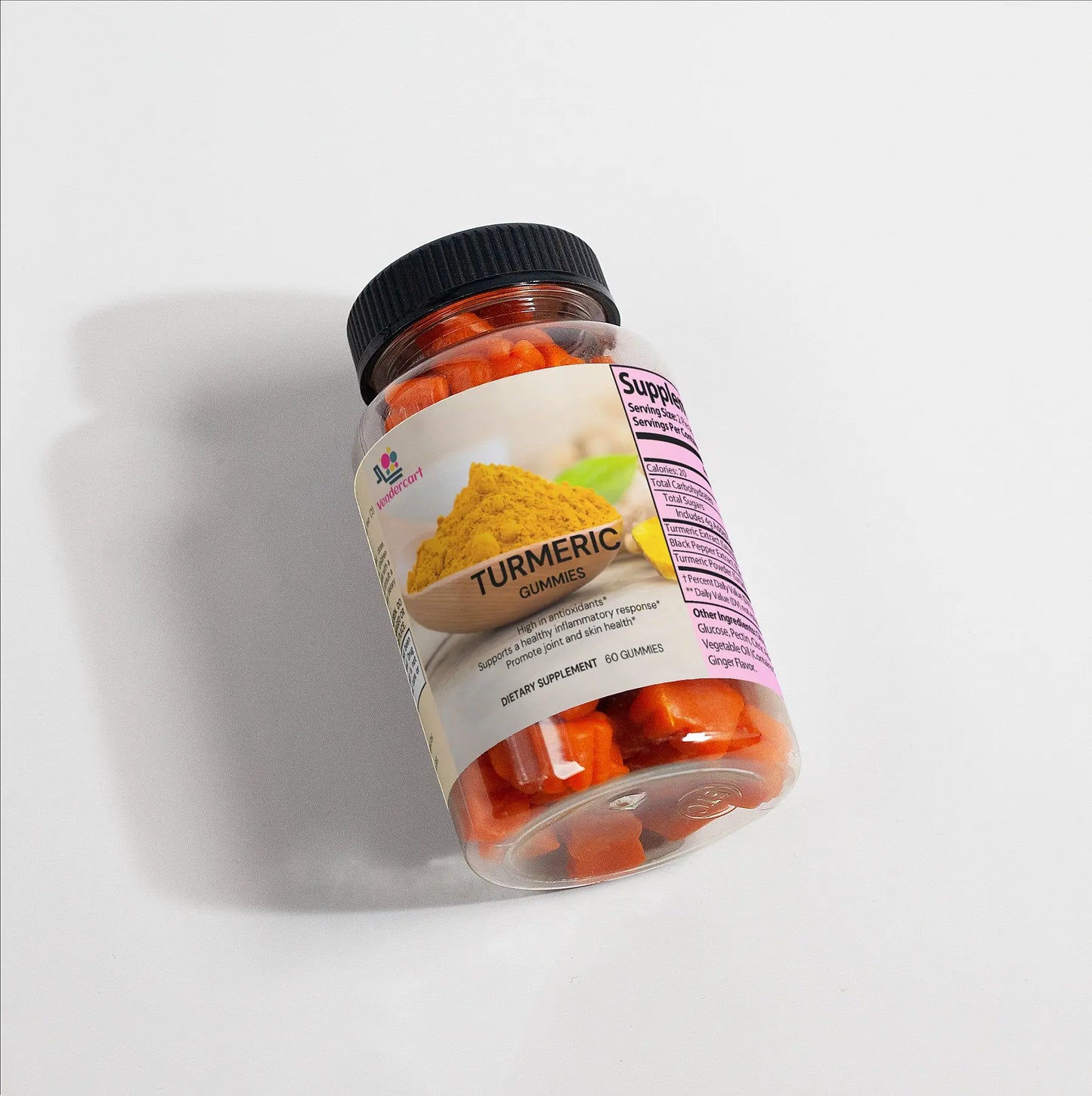 Turmeric Curcumin Gummies with Ginger - Vegan Joint & Immune Support - 60ct