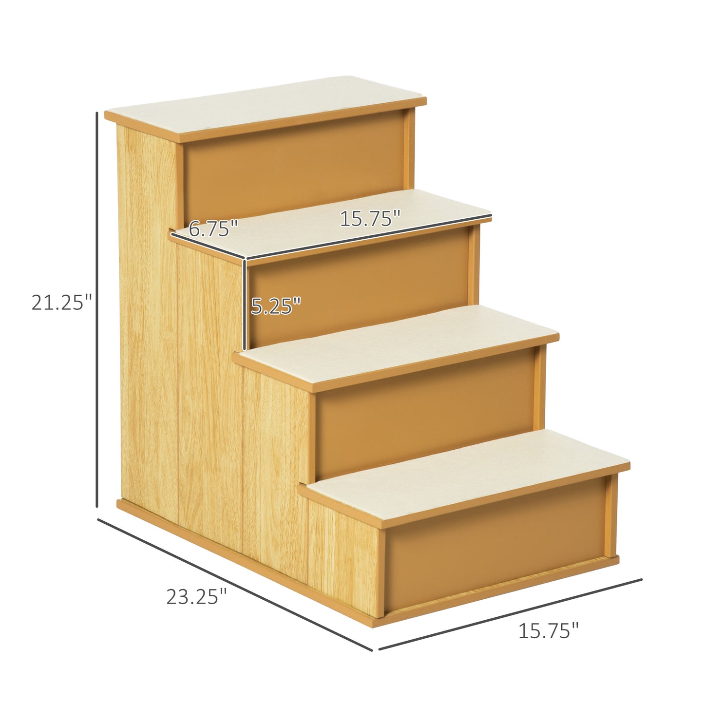 Small Pet Stairs with Cushioned Cover for Dogs & Cats Up to 22 lbs - Natural Wood