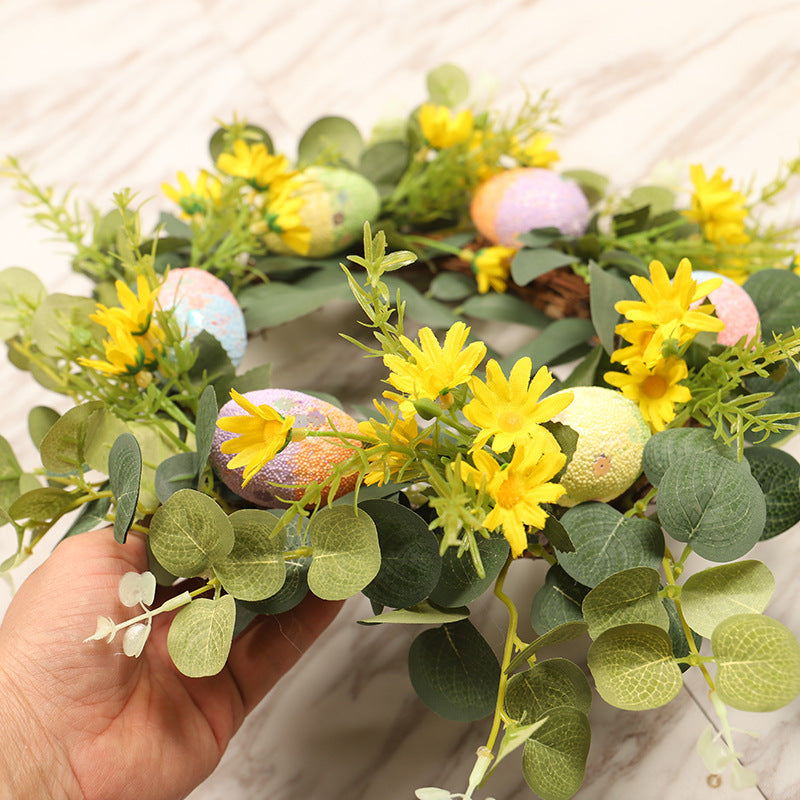 Small Leaf Eucalyptus Easter Wreath - 40cm Decorative Flower & Egg Garland
