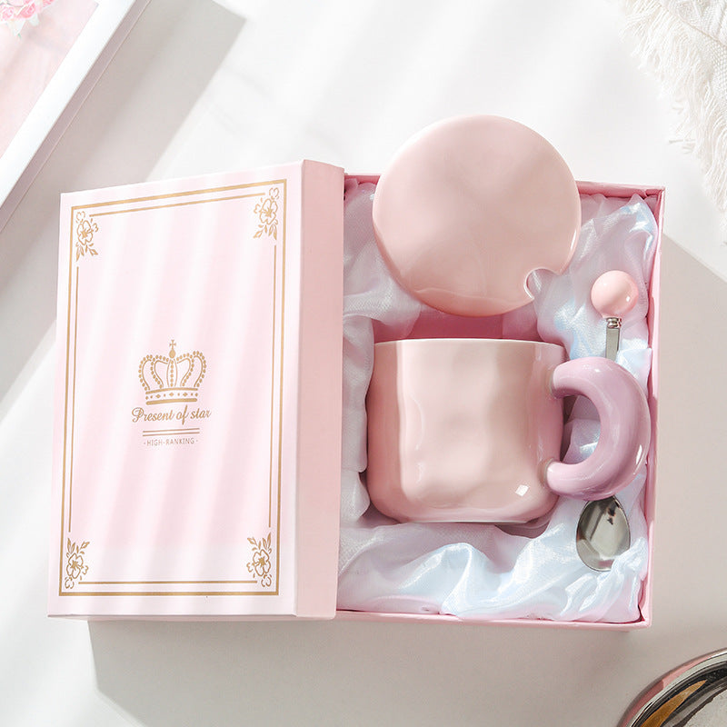 Cute Cartoon Ceramic Mug with Lid and Spoon - Multiple Colors & 500ml