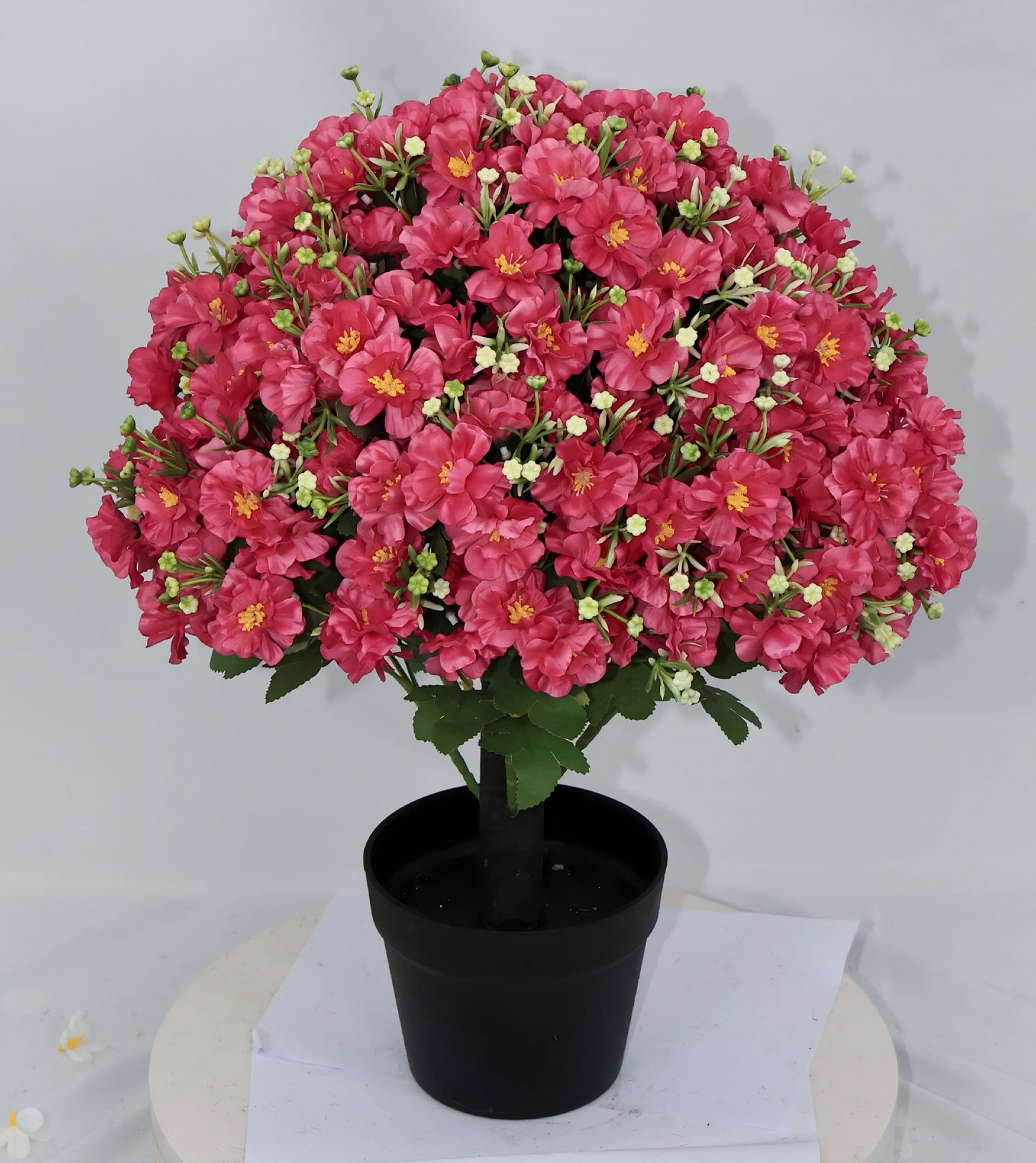 24-Inch Faux Snow Lotus Potted Plant - Rose Red, UV-Resistant
