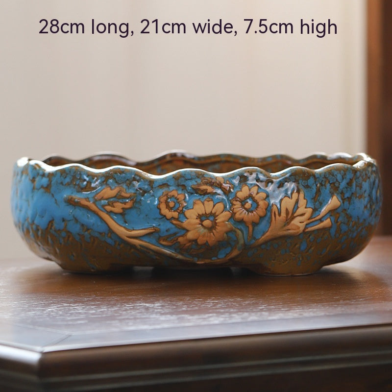 Large Ceramic Flower Pot with Shallow Mouth and Oval Rectangular Design for Home Garden