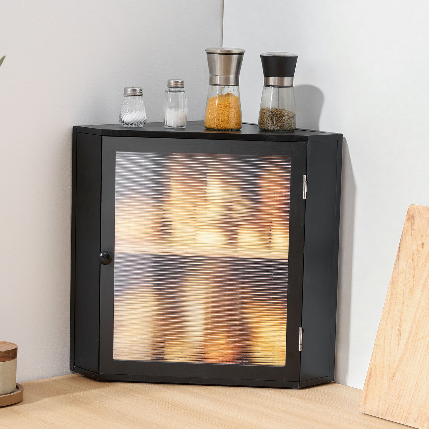 Double Layer Bamboo Corner Bread Box for Kitchen - Black