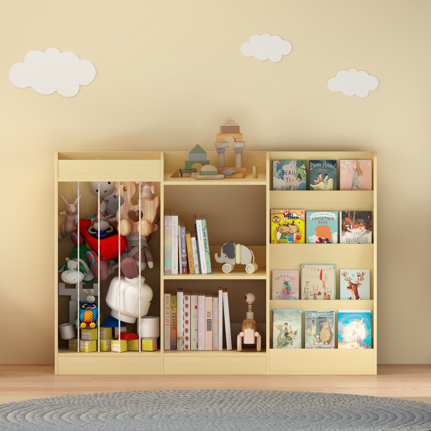 3-in-1 Kids Bookshelf and Toy Storage - Natural