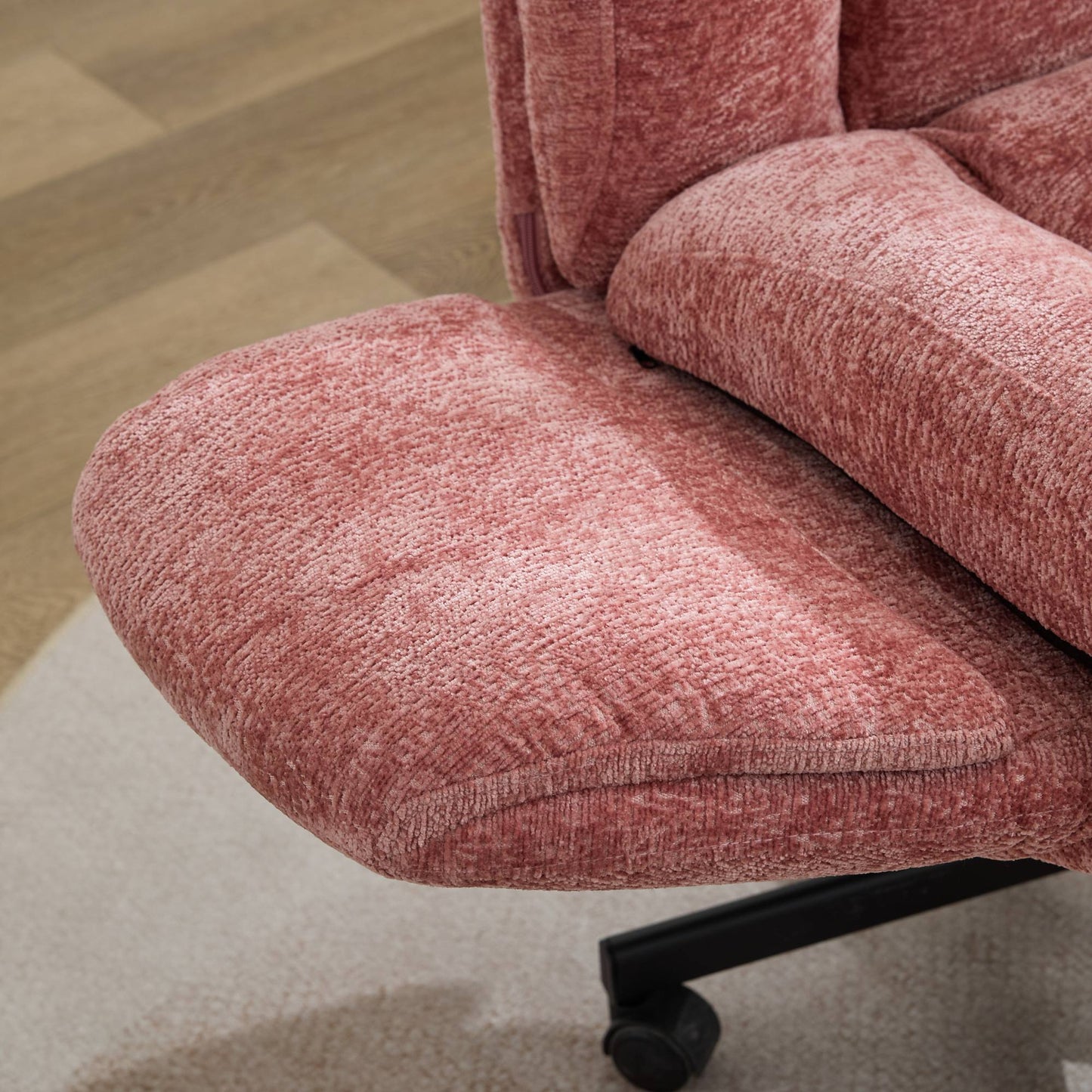 Chenille Swivel Office Chair - Adjustable Height & Armrests, Blush Pink