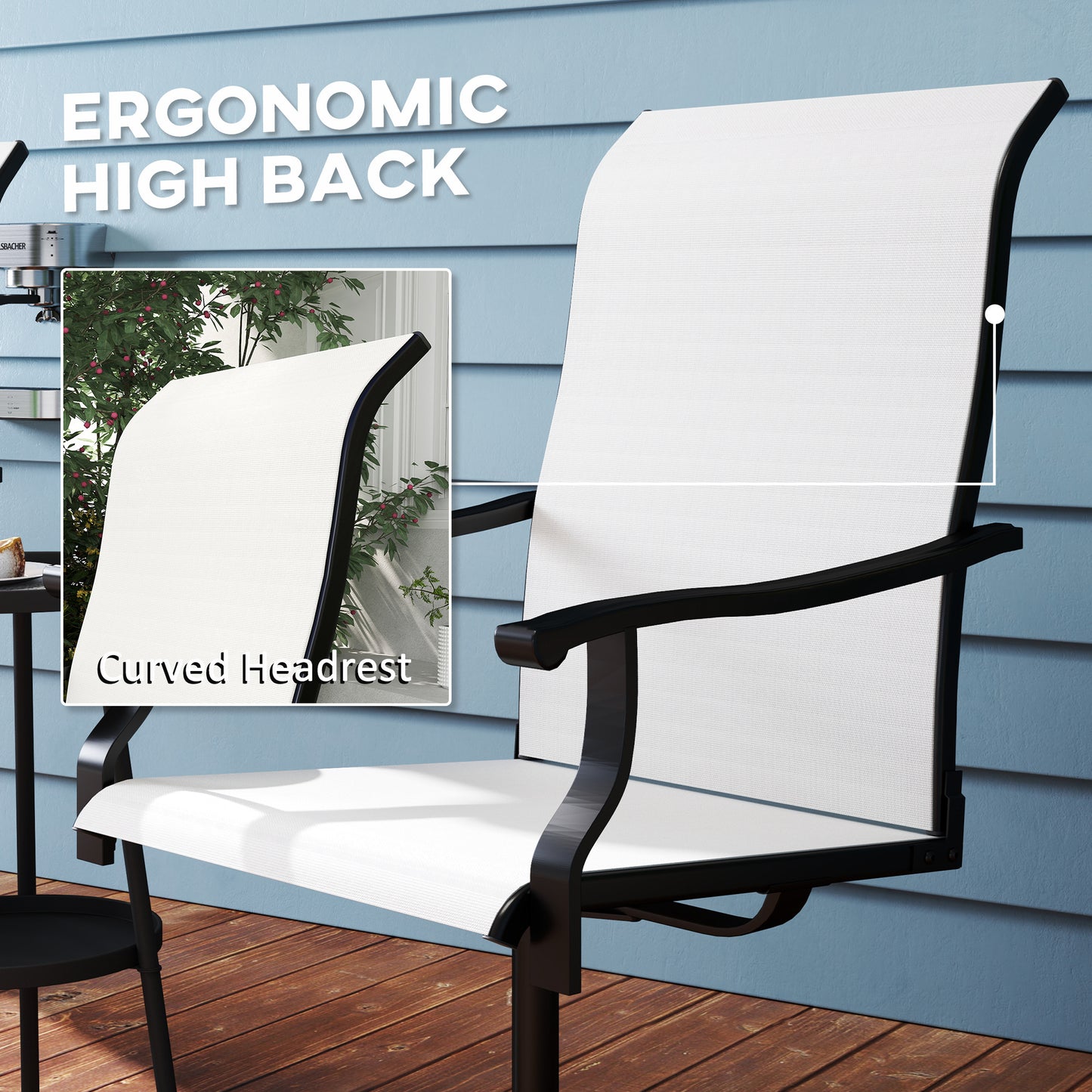 Patio Swivel Chairs Set of 2 - High Back Mesh Seating, Cream
