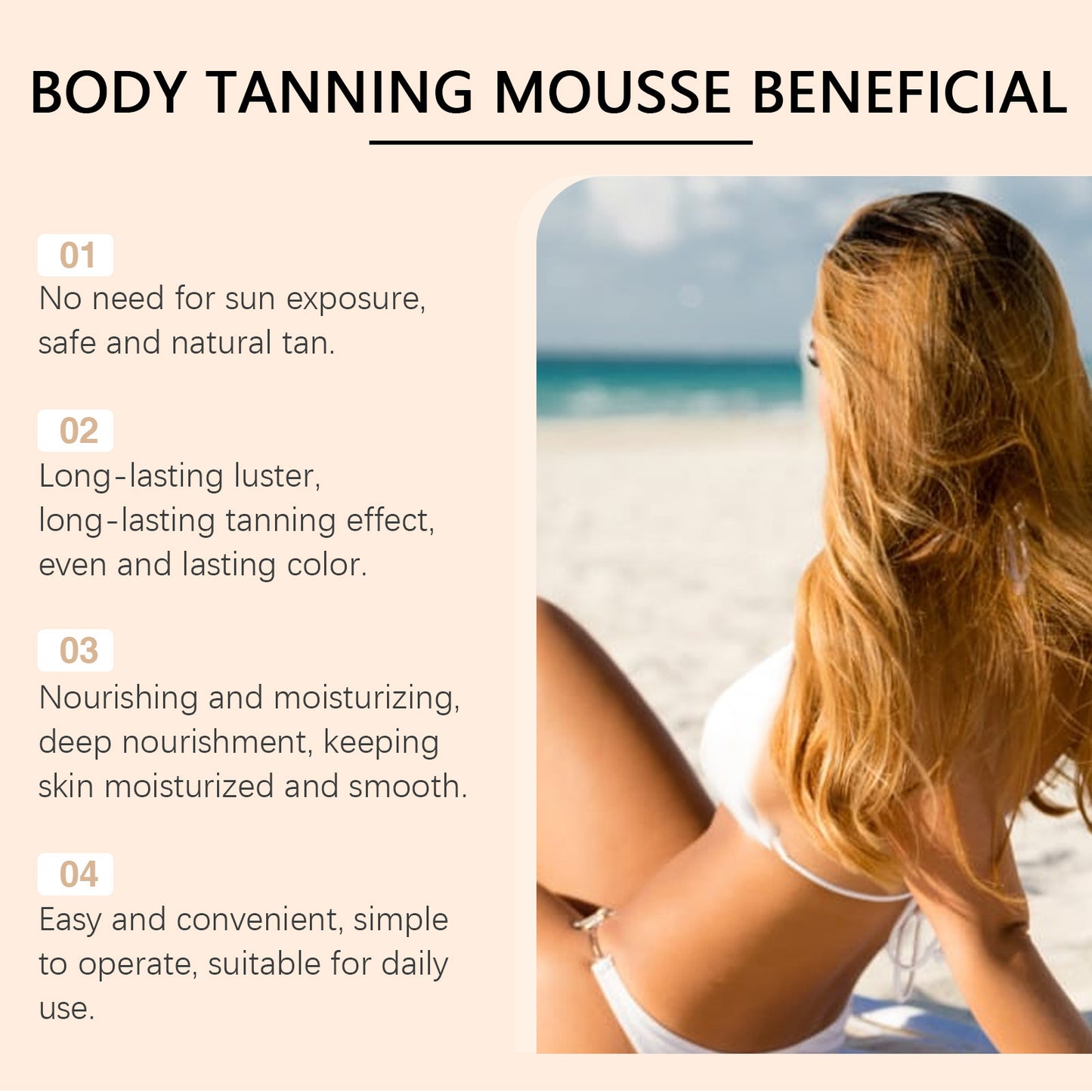 Sunless Tanning Body Mousse - Moisturizing Bronzing Foam for Even Skin Tone