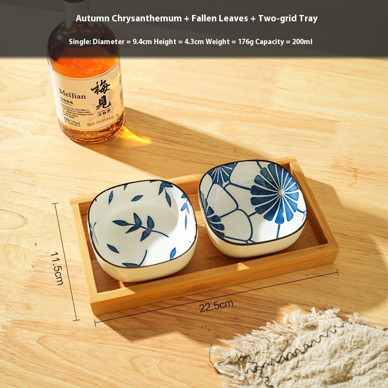 Porcelain Dipping Sauce Dish Set with Cherry Blossom Design - Small Square Plate for Kitchen & Restaurant Use
