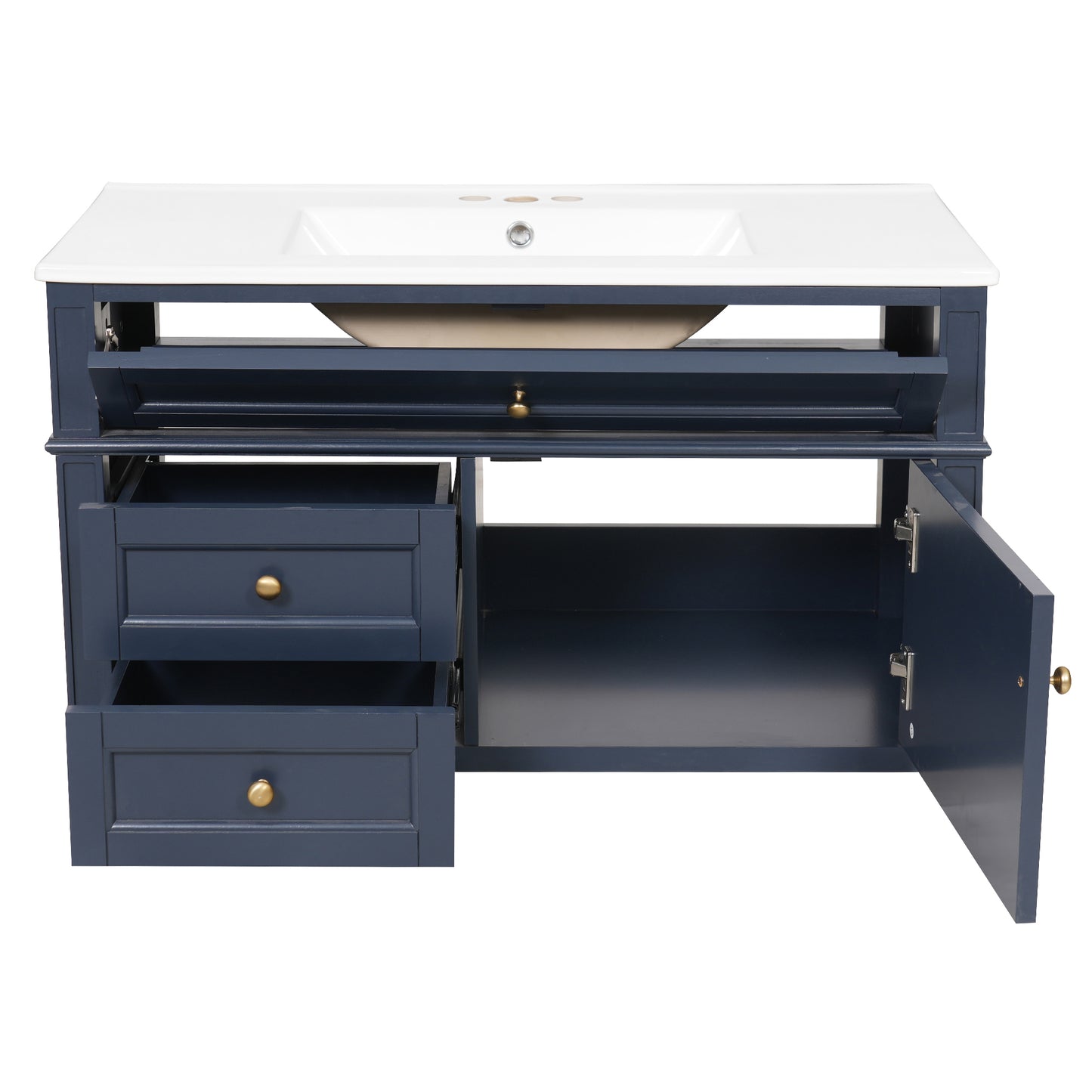 36-Inch Wall Mounted Bathroom Vanity with Ceramic Sink - Blue